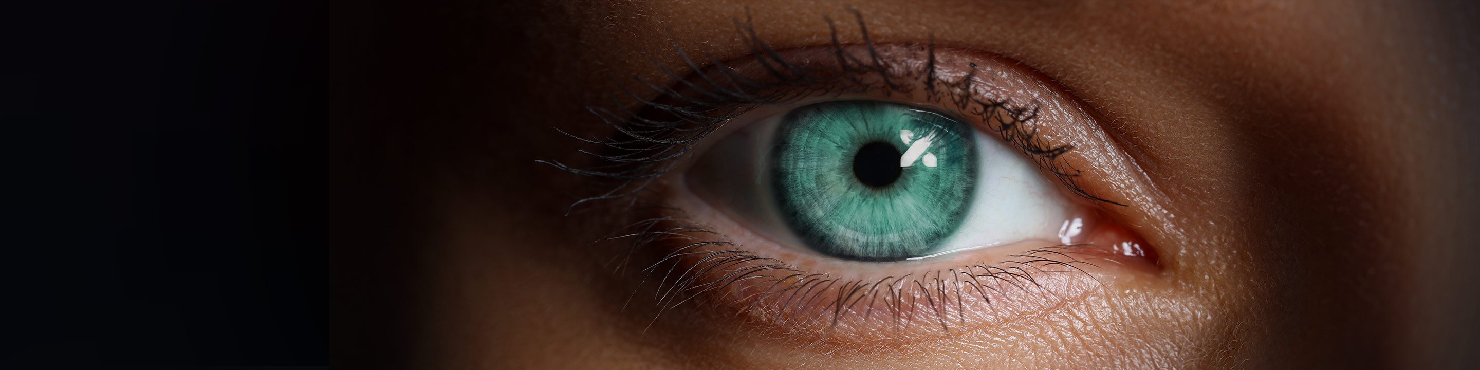 Green eye with X reflection