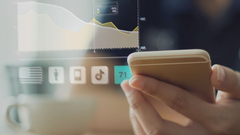 Person viewing phone with a chart showing their attention and emotion