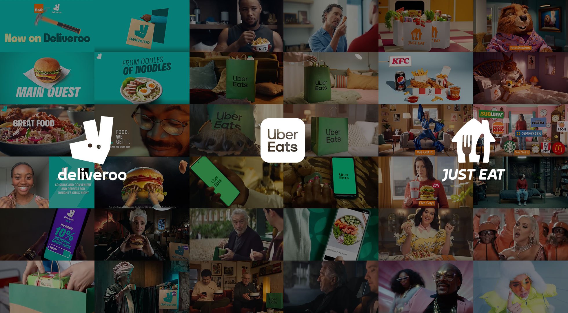 Thumbnails of food delivery ads