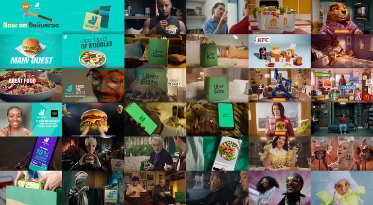 Thumbnails of food delivery ads